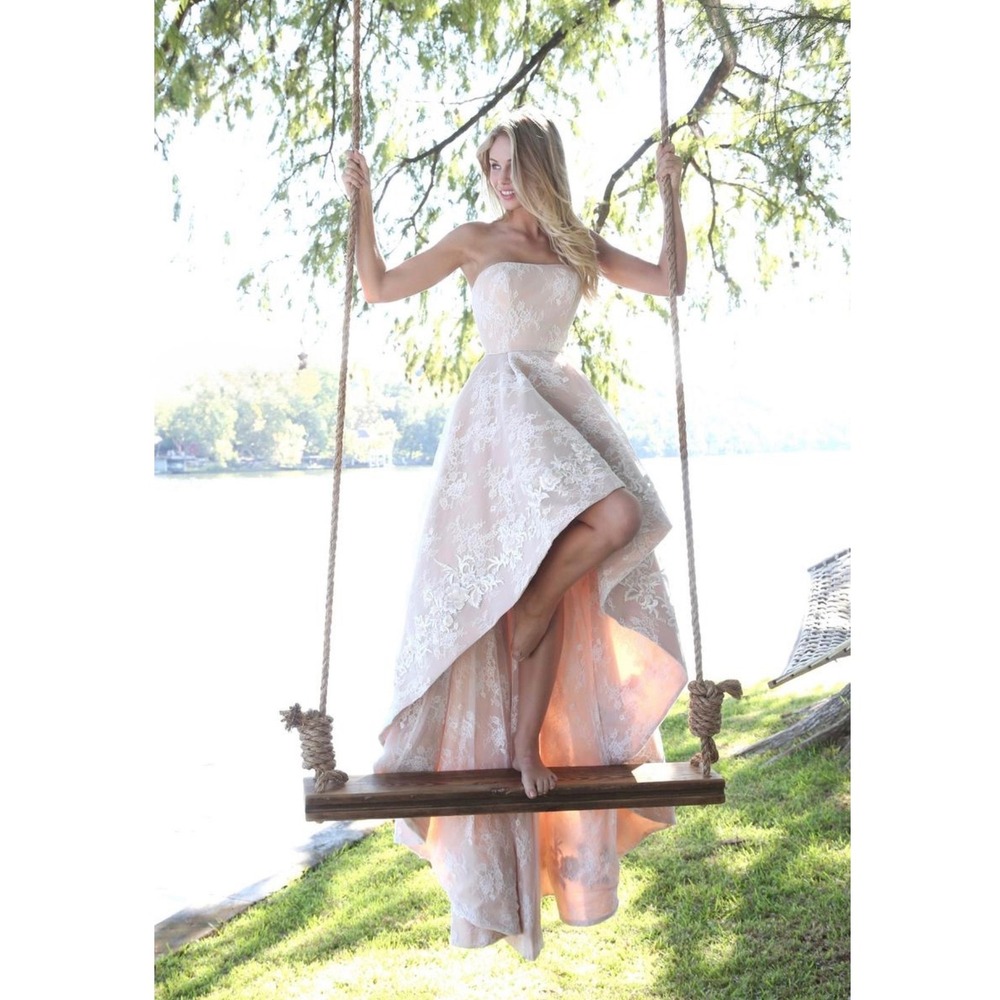 Sherri Hill 51252 Ivory Lace Floral Embroidered High Low‎ Ball Gown Size 0 NWT